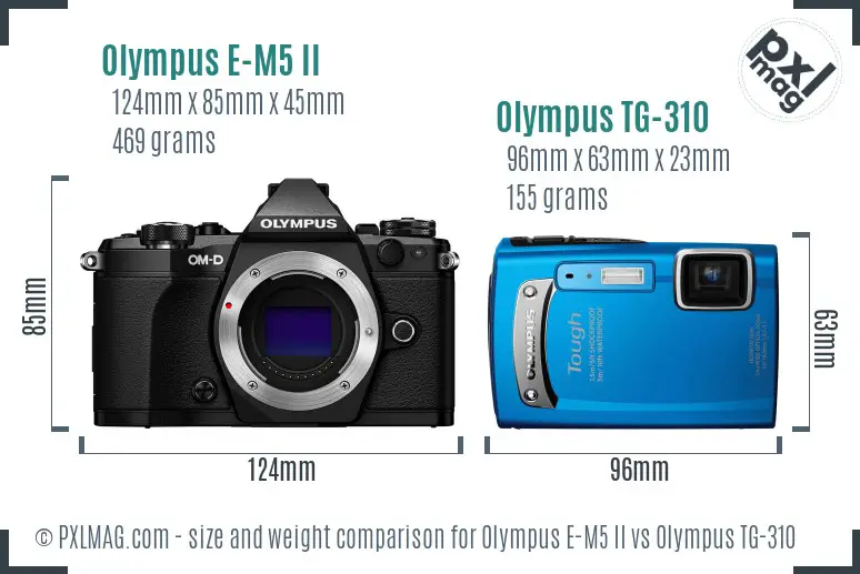 Olympus E-M5 II vs Olympus TG-310 size comparison