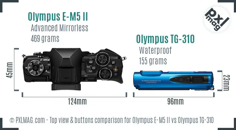 Olympus E-M5 II vs Olympus TG-310 top view buttons comparison