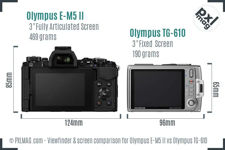 Olympus E-M5 II vs Olympus TG-610 Screen and Viewfinder comparison