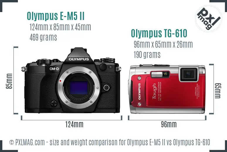 Olympus E-M5 II vs Olympus TG-610 size comparison
