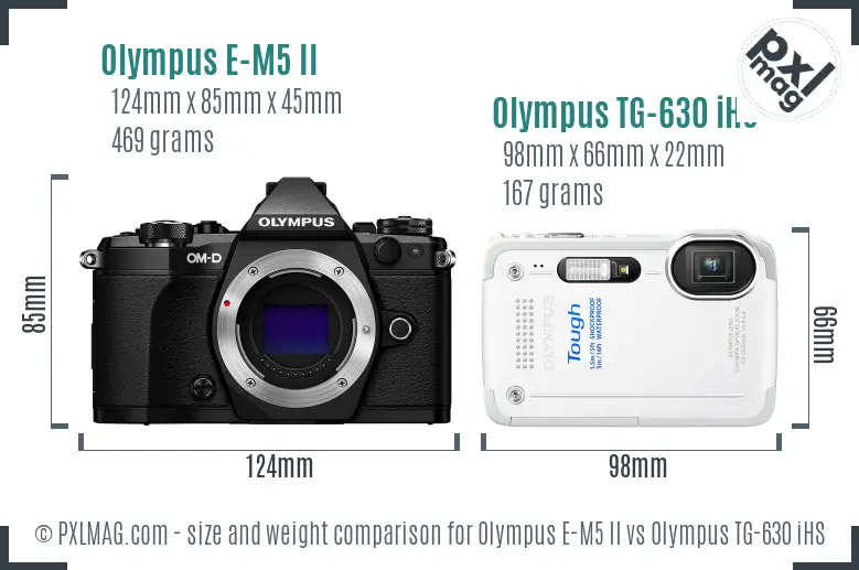 Olympus E-M5 II vs Olympus TG-630 iHS size comparison