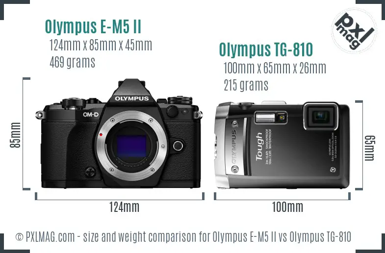 Olympus E-M5 II vs Olympus TG-810 size comparison