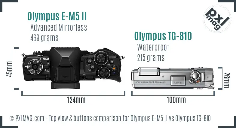 Olympus E-M5 II vs Olympus TG-810 top view buttons comparison