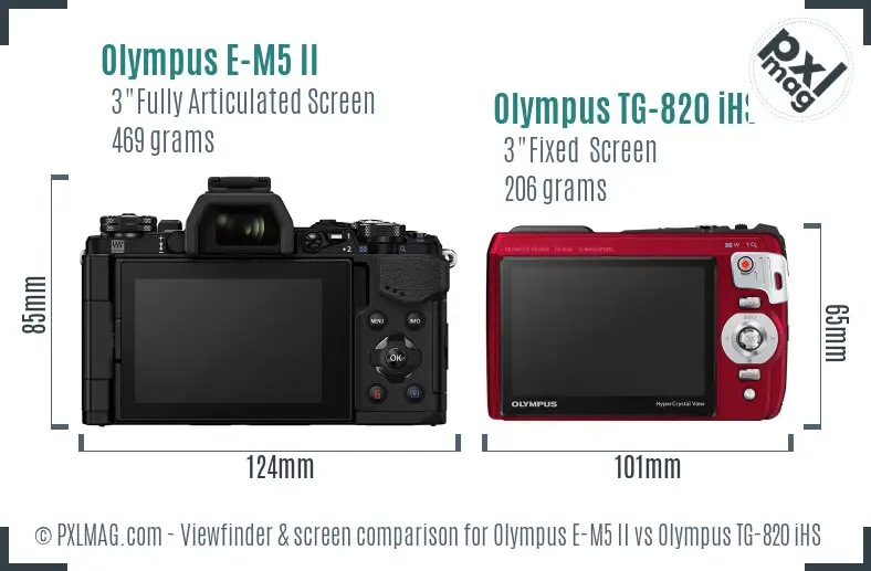 Olympus E-M5 II vs Olympus TG-820 iHS Screen and Viewfinder comparison