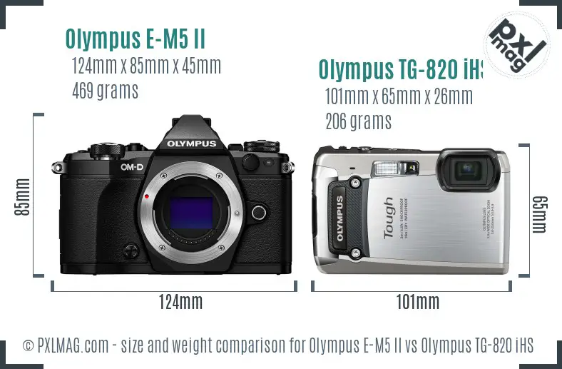 Olympus E-M5 II vs Olympus TG-820 iHS size comparison