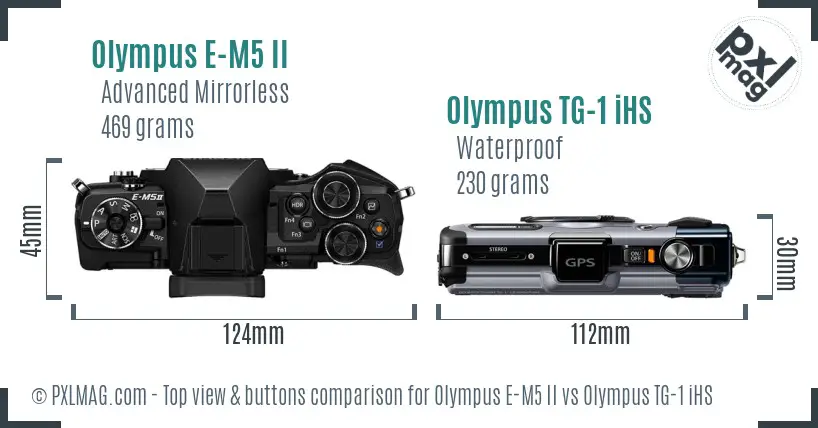 Olympus E-M5 II vs Olympus TG-1 iHS top view buttons comparison