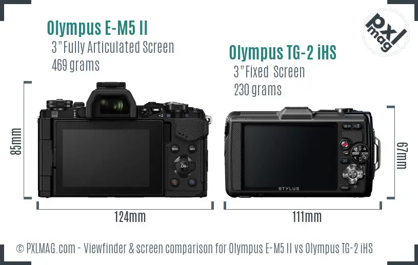 Olympus E-M5 II vs Olympus TG-2 iHS Screen and Viewfinder comparison