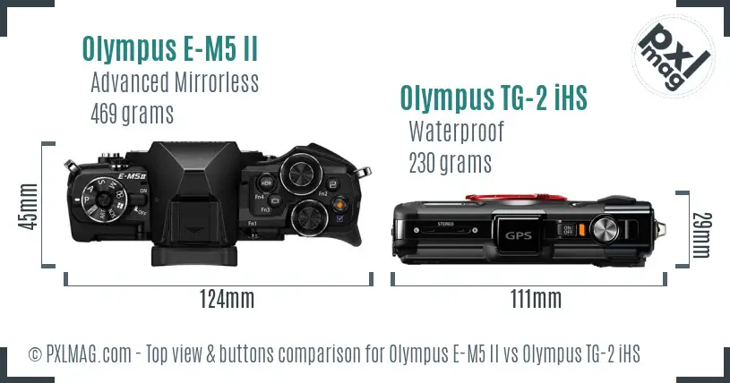 Olympus E-M5 II vs Olympus TG-2 iHS top view buttons comparison