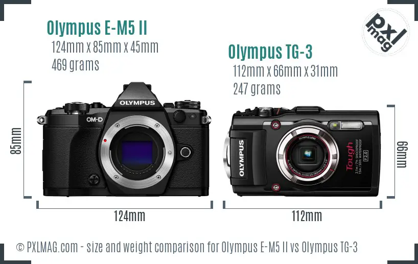 Olympus E-M5 II vs Olympus TG-3 size comparison