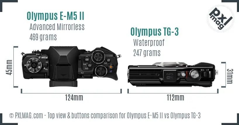Olympus E-M5 II vs Olympus TG-3 top view buttons comparison