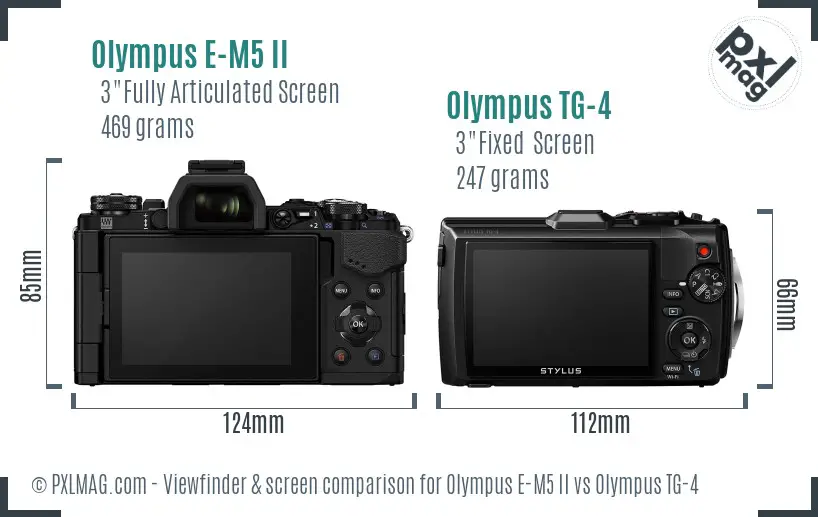 Olympus E-M5 II vs Olympus TG-4 Screen and Viewfinder comparison
