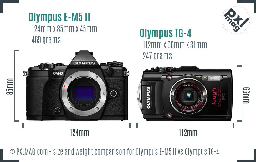 Olympus E-M5 II vs Olympus TG-4 size comparison