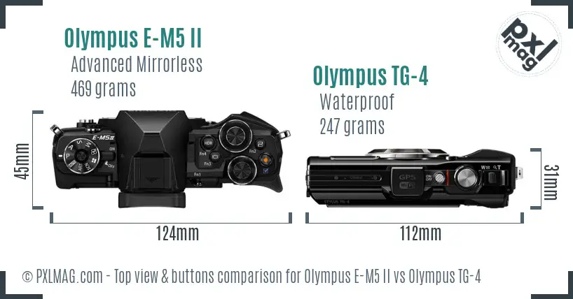 Olympus E-M5 II vs Olympus TG-4 top view buttons comparison