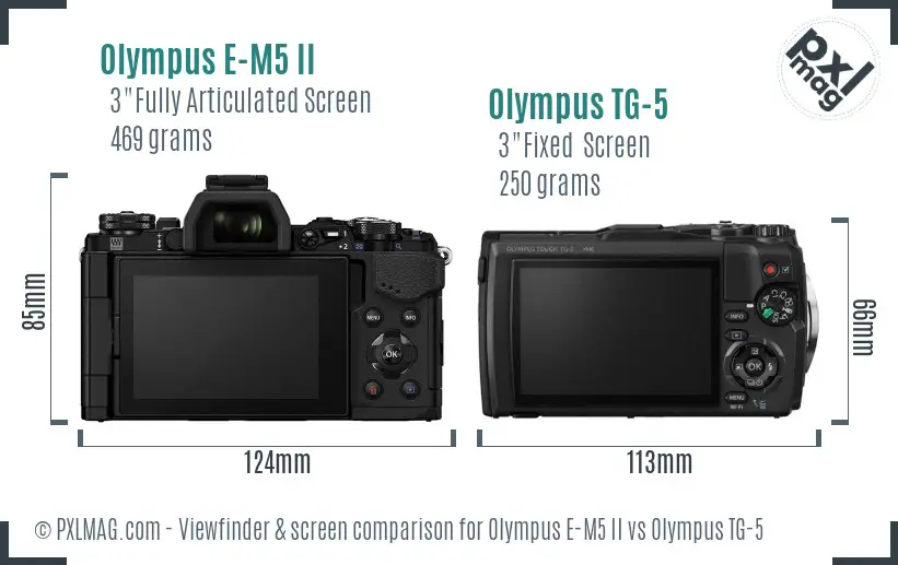 Olympus E-M5 II vs Olympus TG-5 Screen and Viewfinder comparison