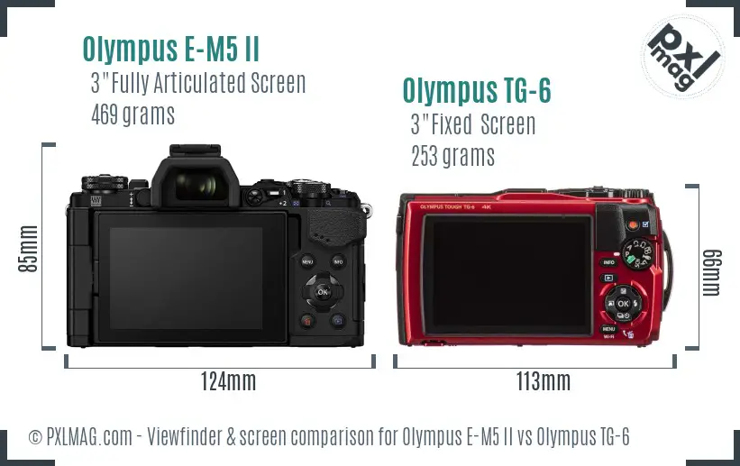 Olympus E-M5 II vs Olympus TG-6 Screen and Viewfinder comparison