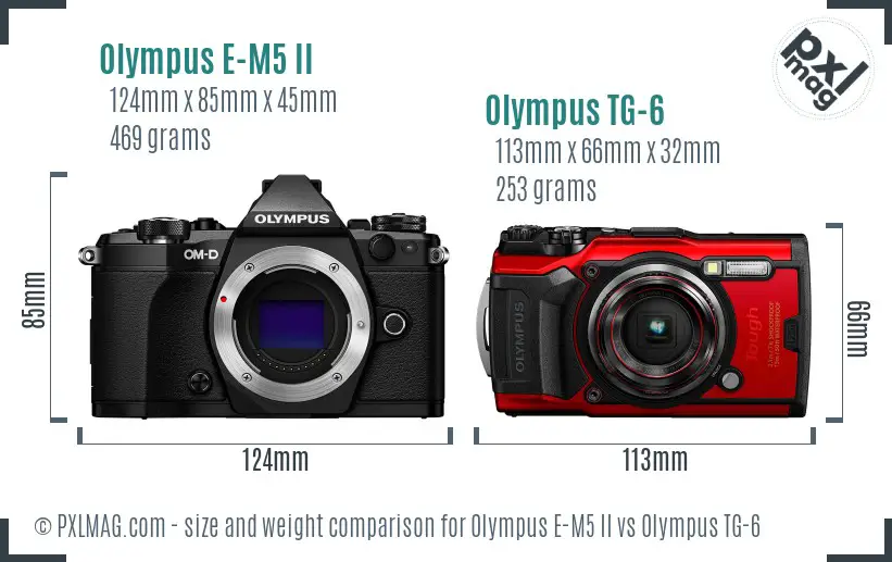 Olympus E-M5 II vs Olympus TG-6 size comparison