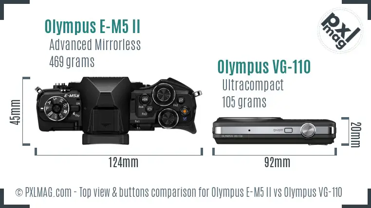 Olympus E-M5 II vs Olympus VG-110 top view buttons comparison