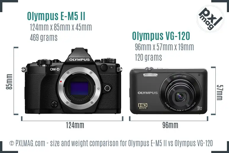 Olympus E-M5 II vs Olympus VG-120 size comparison