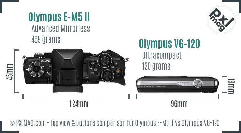 Olympus E-M5 II vs Olympus VG-120 top view buttons comparison