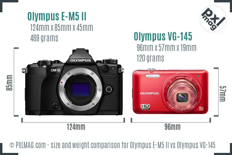 Olympus E-M5 II vs Olympus VG-145 size comparison