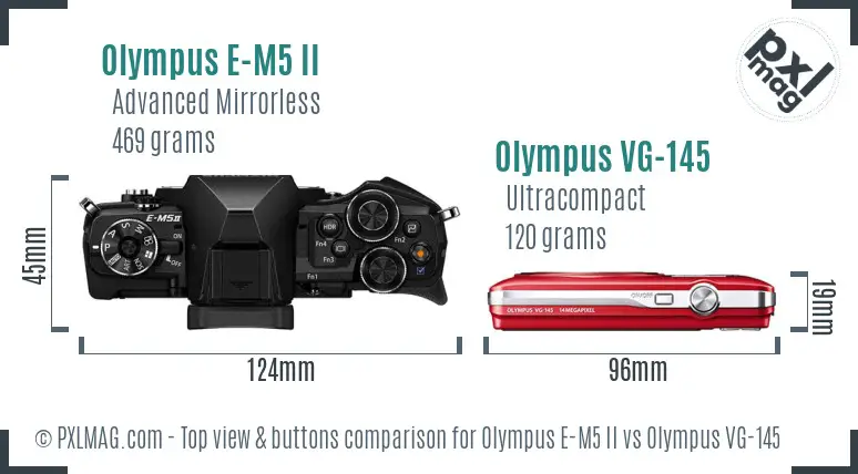 Olympus E-M5 II vs Olympus VG-145 top view buttons comparison