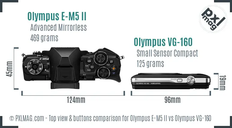 Olympus E-M5 II vs Olympus VG-160 top view buttons comparison