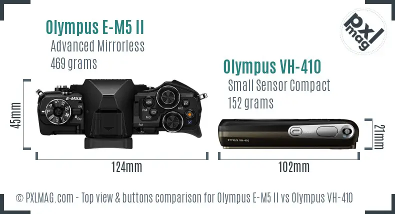 Olympus E-M5 II vs Olympus VH-410 top view buttons comparison