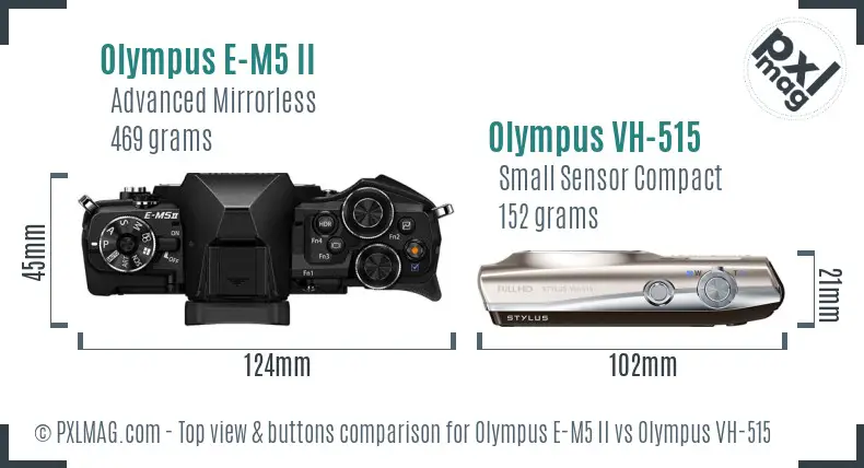 Olympus E-M5 II vs Olympus VH-515 top view buttons comparison