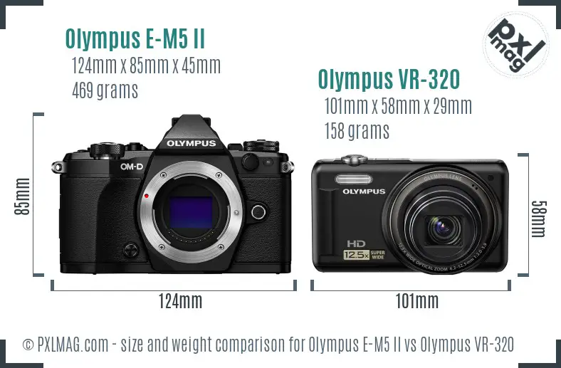 Olympus E-M5 II vs Olympus VR-320 size comparison