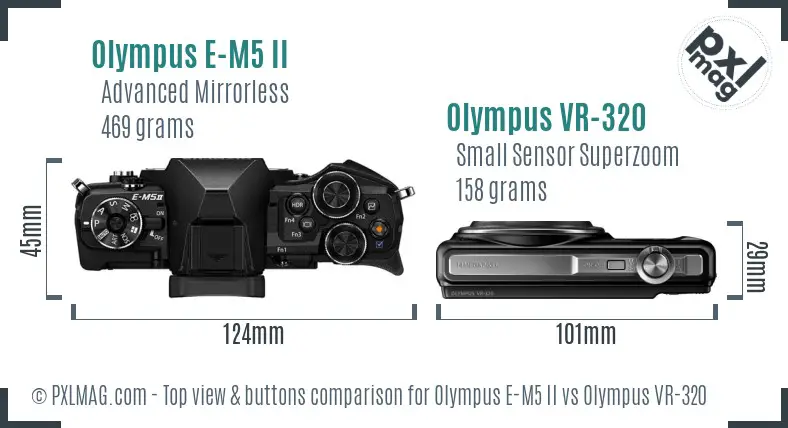 Olympus E-M5 II vs Olympus VR-320 top view buttons comparison