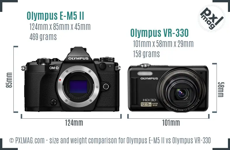 Olympus E-M5 II vs Olympus VR-330 size comparison