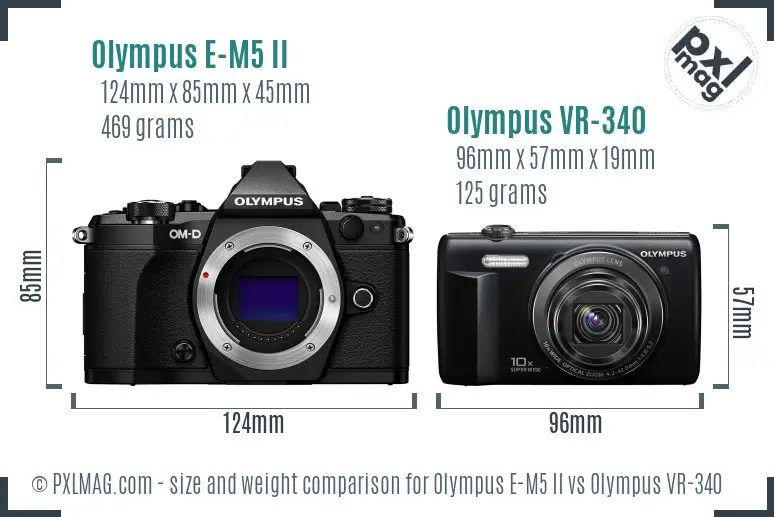 Olympus E-M5 II vs Olympus VR-340 size comparison