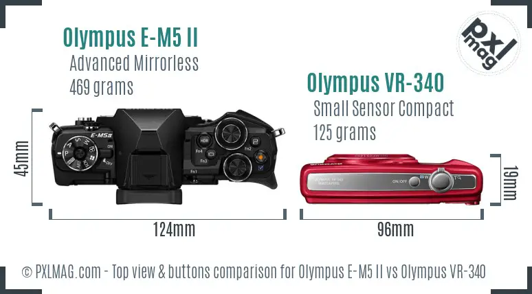 Olympus E-M5 II vs Olympus VR-340 top view buttons comparison