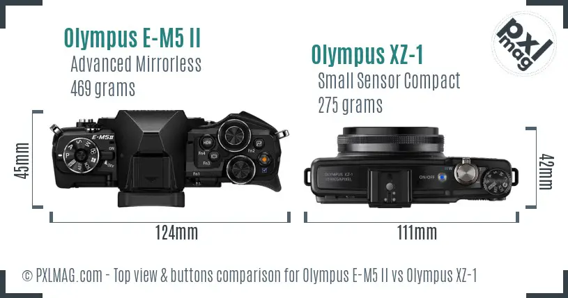 Olympus E-M5 II vs Olympus XZ-1 top view buttons comparison