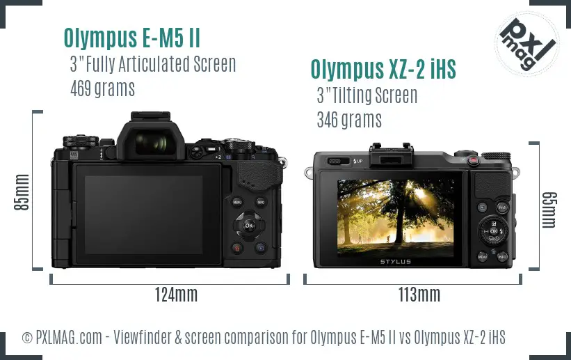 Olympus E-M5 II vs Olympus XZ-2 iHS Screen and Viewfinder comparison
