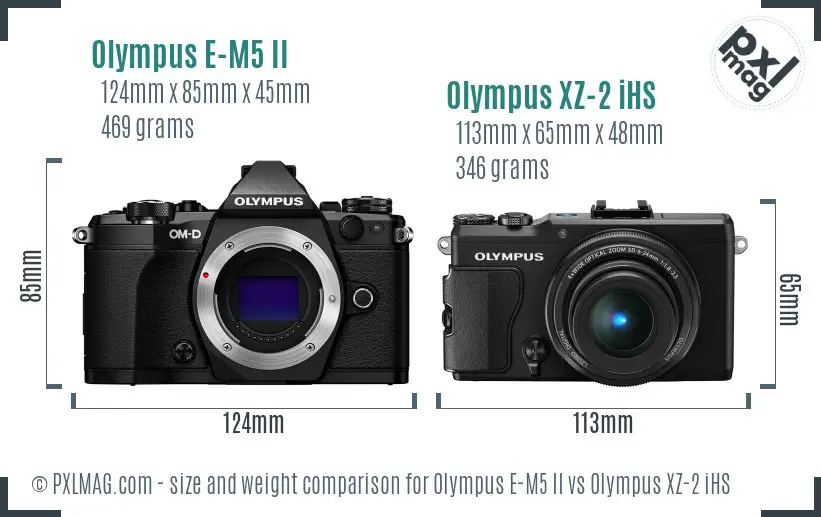 Olympus E-M5 II vs Olympus XZ-2 iHS size comparison