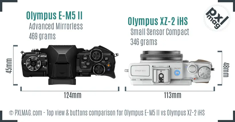 Olympus E-M5 II vs Olympus XZ-2 iHS top view buttons comparison