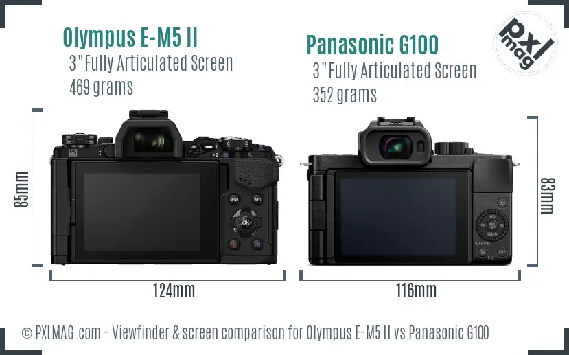 Olympus E-M5 II vs Panasonic G100 Screen and Viewfinder comparison