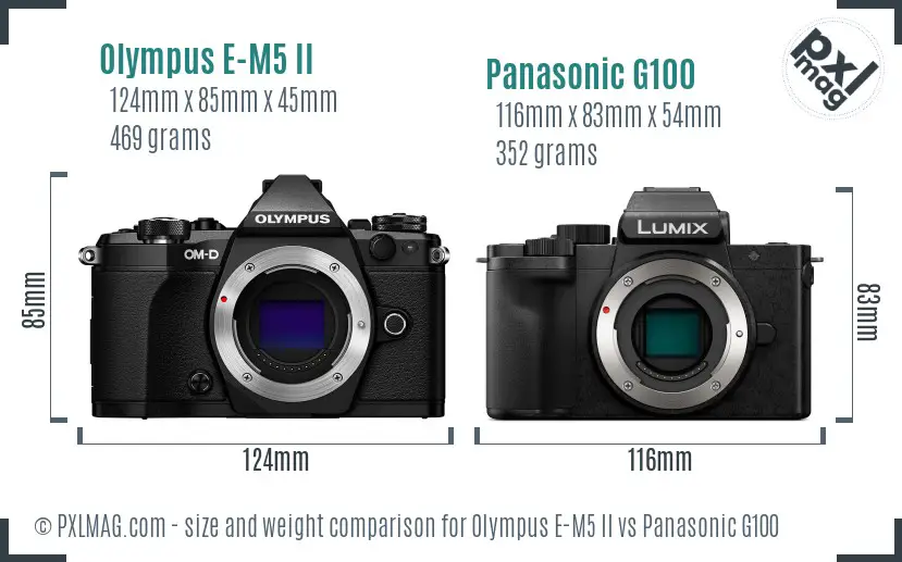 Olympus E-M5 II vs Panasonic G100 size comparison
