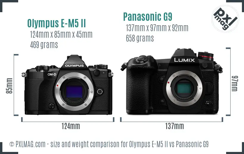 Olympus E-M5 II vs Panasonic G9 size comparison