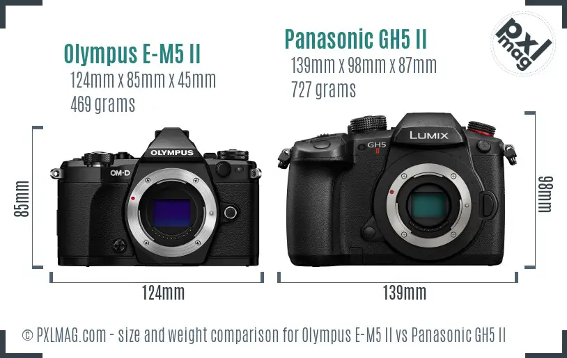 Olympus E-M5 II vs Panasonic GH5 II size comparison