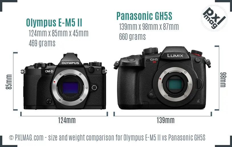 Olympus E-M5 II vs Panasonic GH5S size comparison