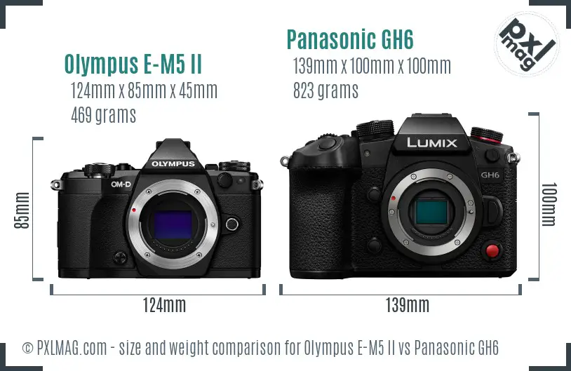 Olympus E-M5 II vs Panasonic GH6 size comparison