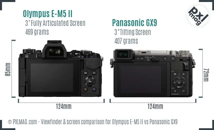 Olympus E-M5 II vs Panasonic GX9 Screen and Viewfinder comparison