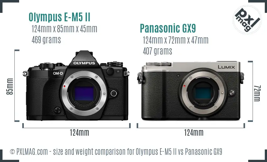 Olympus E-M5 II vs Panasonic GX9 size comparison