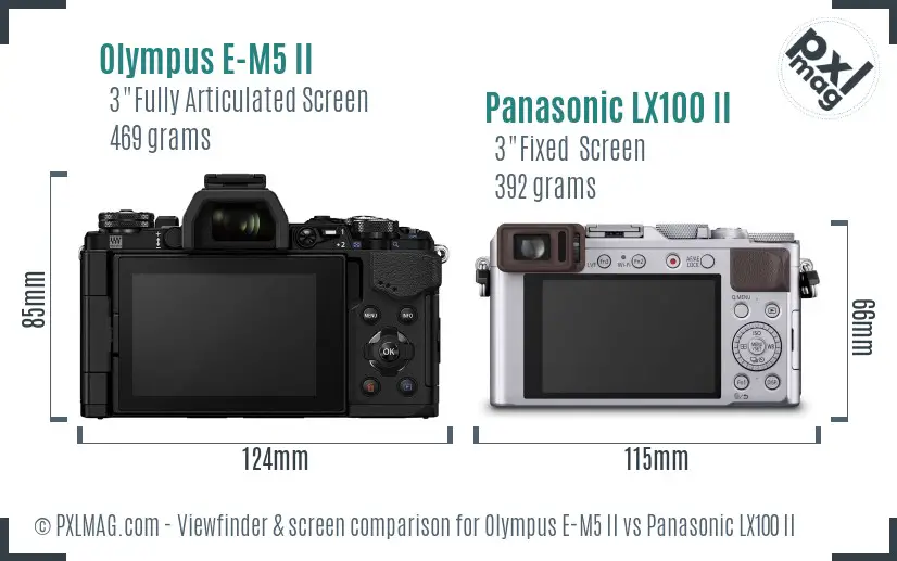 Olympus E-M5 II vs Panasonic LX100 II Screen and Viewfinder comparison