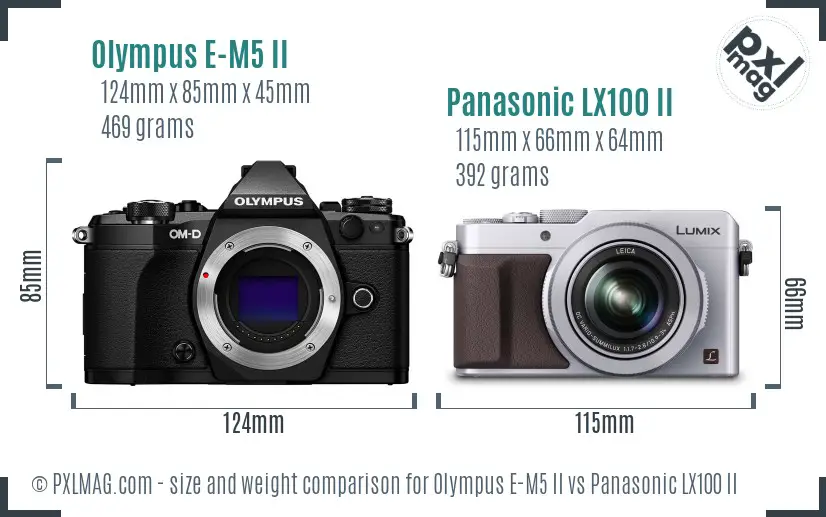 Olympus E-M5 II vs Panasonic LX100 II size comparison