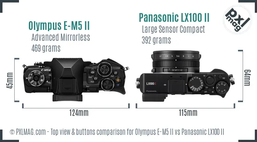 Olympus E-M5 II vs Panasonic LX100 II top view buttons comparison