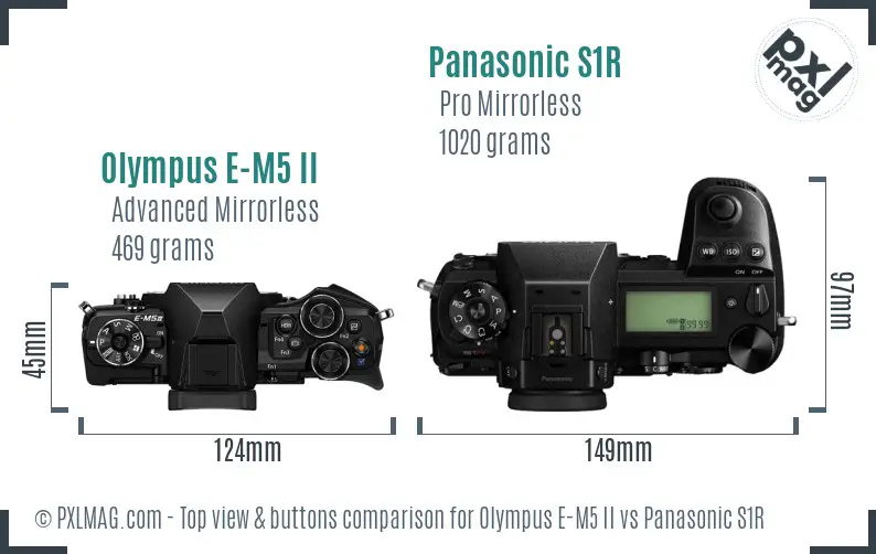 Olympus E-M5 II vs Panasonic S1R top view buttons comparison