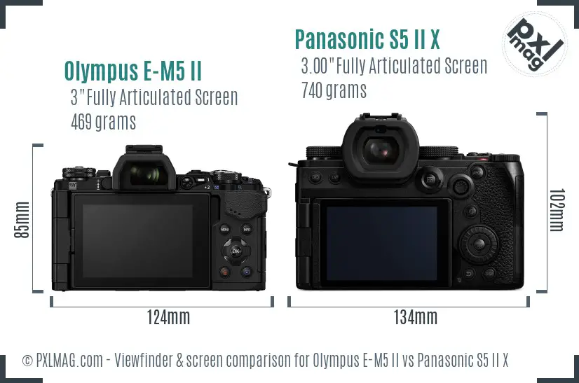Olympus E-M5 II vs Panasonic S5 II X Screen and Viewfinder comparison